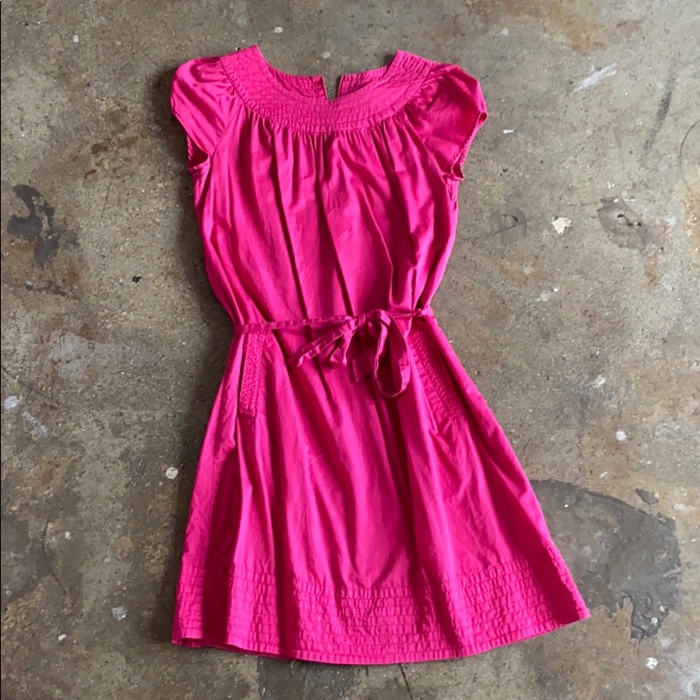 Bright Pink Knee Length Tie Dress
